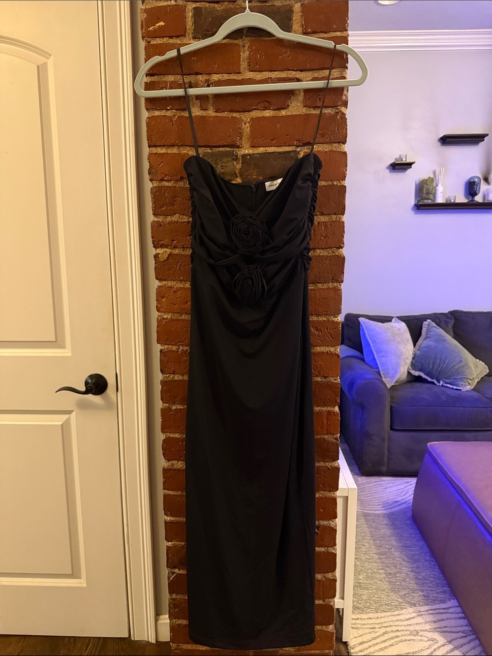 Black Strapless Cocktail/ Evening Gown with Rosette Detail